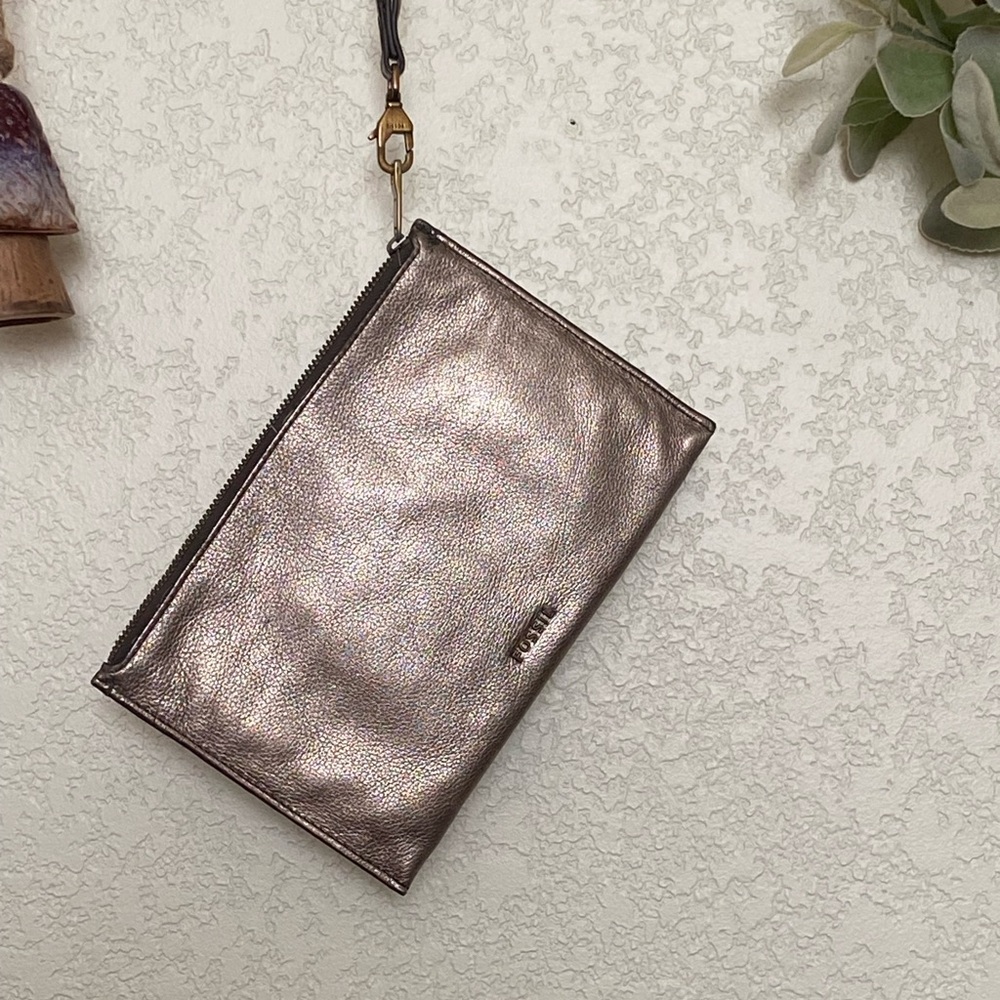 Fossil Metallic Clutch with Wrist Strap